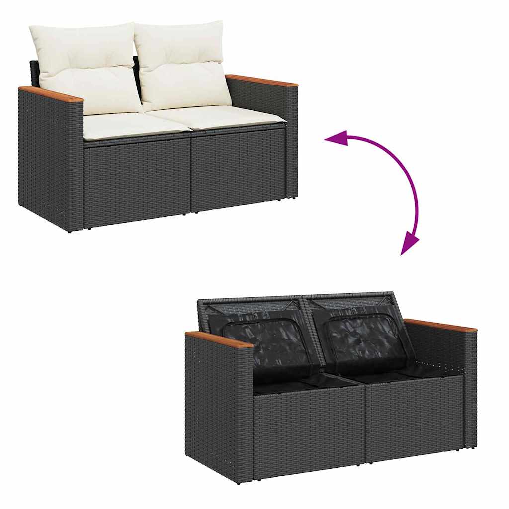 Gartensofa-set mit Kissen 14 pcs Schwarz und Creme Poly-Rattan
