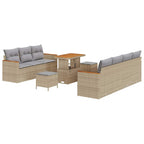 Gartensofa-set mit Kissen 14 pcs Beige und Hellgrau Poly-Rattan