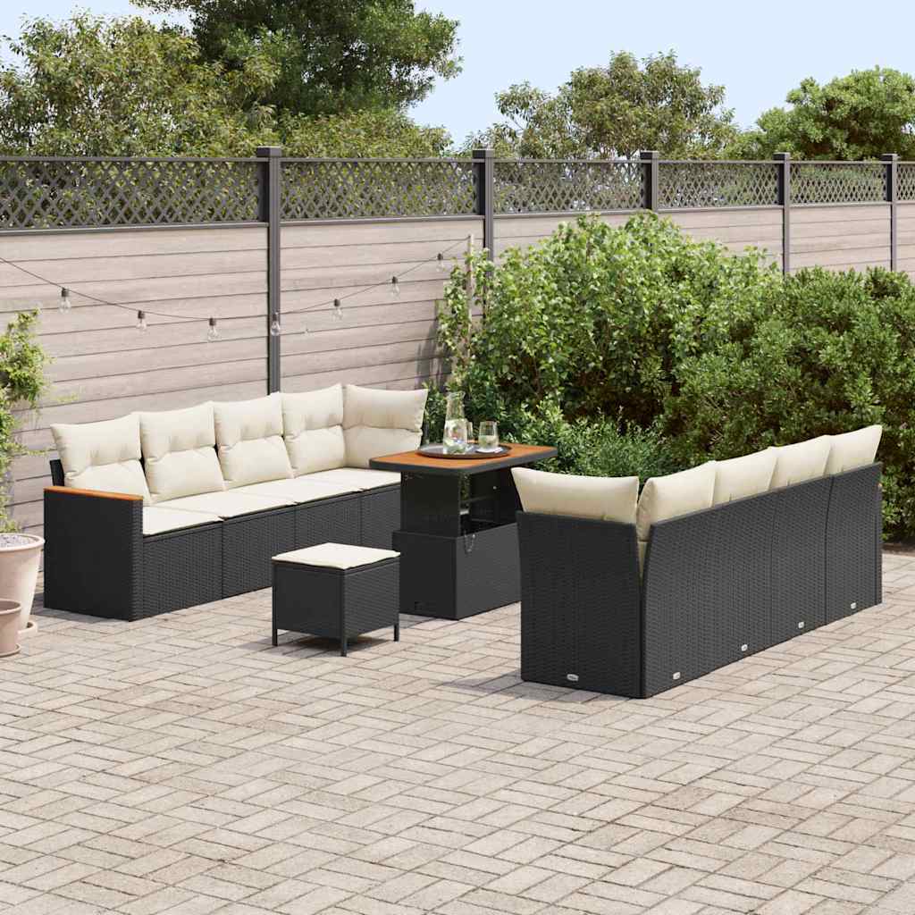 Gartensofa-set mit Kissen 12 pcs Schwarz Poly-Rattan