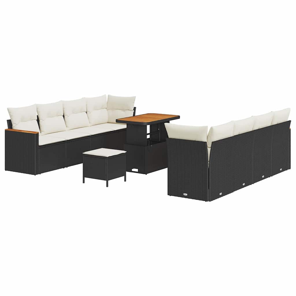 Gartensofa-set mit Kissen 12 pcs Schwarz Poly-Rattan