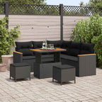 Gartensofa-set mit Kissen 8 pcs Schwarz Poly Rattan