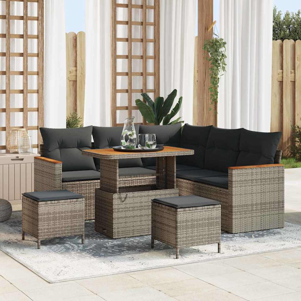 Gartensofa-set mit Kissen 8 pcs Grau Poly Rattan
