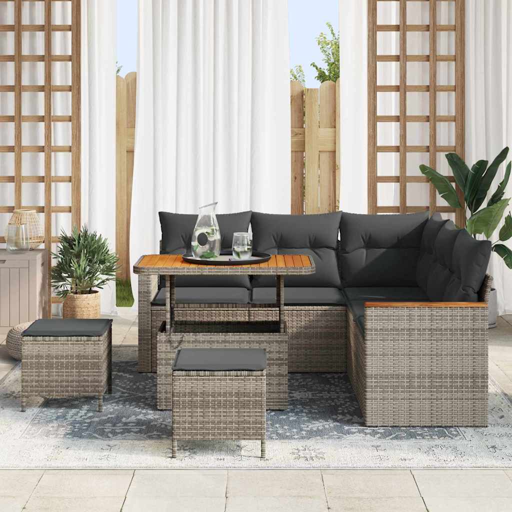 Gartensofa-set mit Kissen 8 pcs Grau Poly Rattan