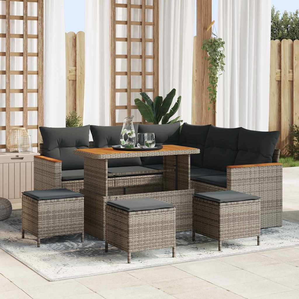 Garten-Sofa-Set mit Kissen mit Speicher Grau Poly Rattan