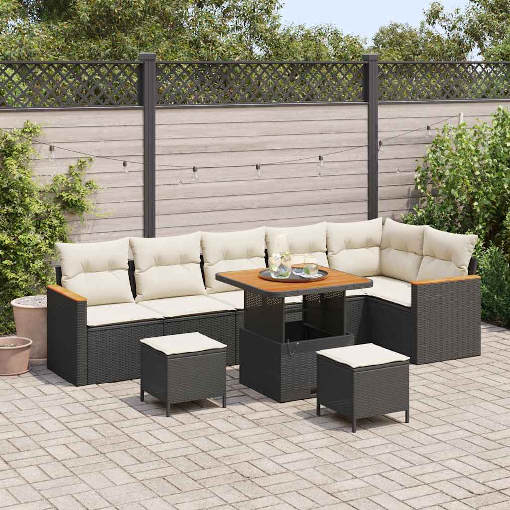 Gartensofa-set mit Kissen 9 pcs Schwarz Poly Rattan