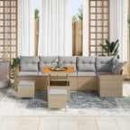 Gartensofa-set mit Kissen 9 pcs Beige Poly Rattan