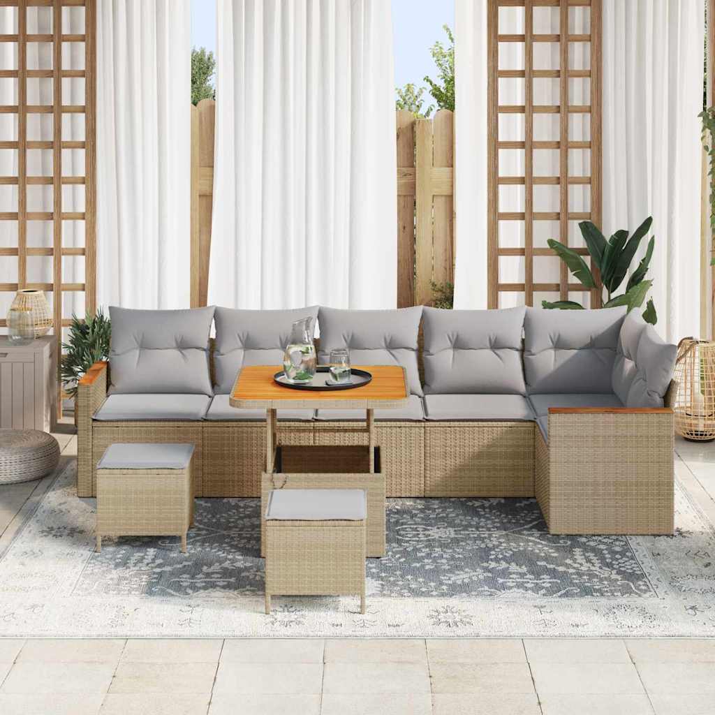 Gartensofa-set mit Kissen 9 pcs Beige Poly Rattan