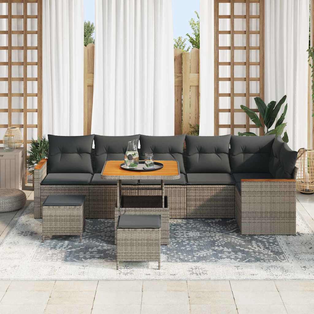 Gartensofa-set mit Kissen 9 pcs Grau Poly Rattan