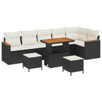 Garten-Sofa-Set mit Kissen mit Speicher Schwarz Poly Rattan