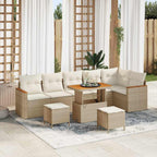 Garten-Sofa-Set mit Kissen mit Speicher Beige Poly Rattan