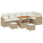Garten-Sofa-Set mit Kissen mit Speicher Beige Poly Rattan