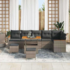 Garten-Sofa-Set mit Kissen mit Speicher Grau Poly Rattan