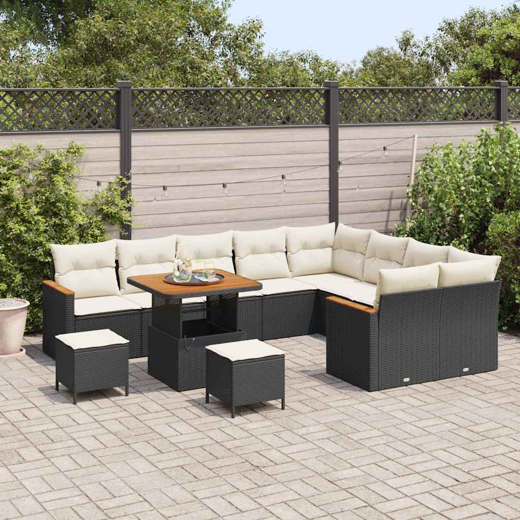 Gartensofa-set mit Kissen mit Kissen 12 pcs Schwarz Poly Rattan