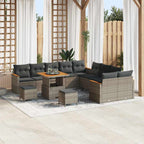 Gartensofa-set mit Kissen 13 pcs Grau Poly-Rattan