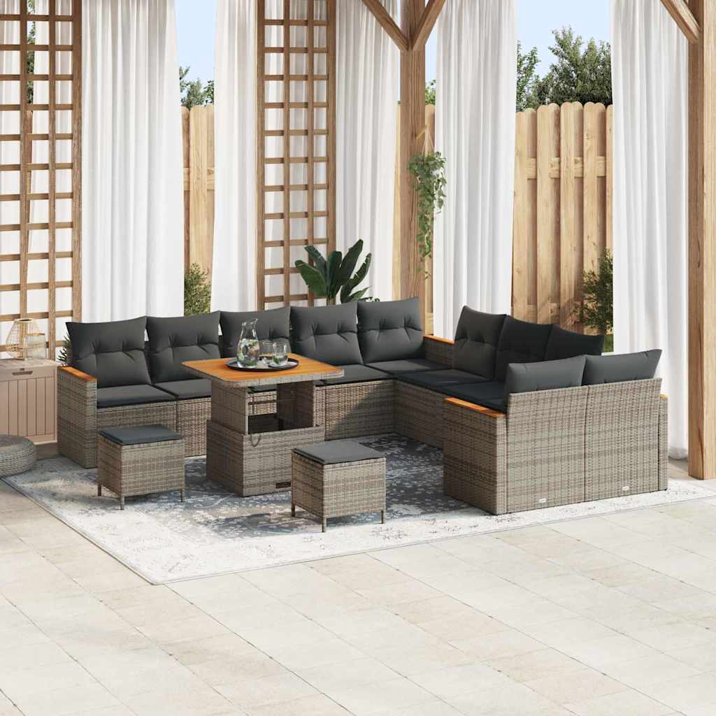 Gartensofa-set mit Kissen 13 pcs Grau Poly-Rattan
