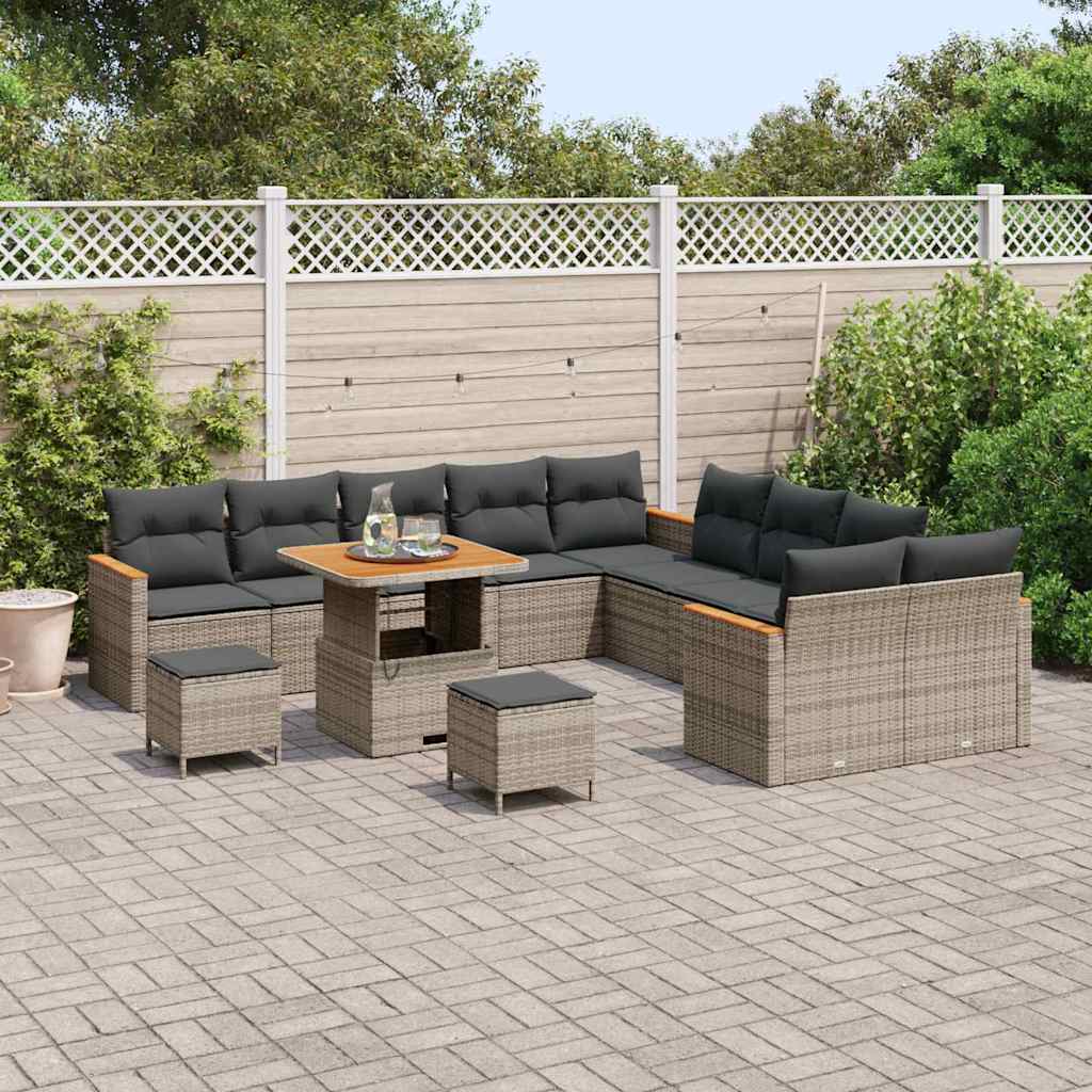Gartensofa-set mit Kissen 13 pcs Grau Poly-Rattan