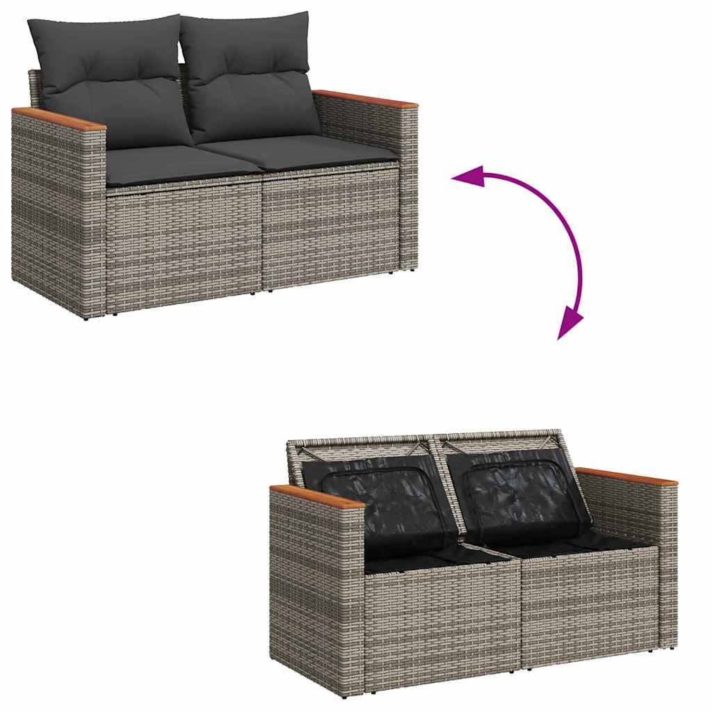 Gartensofa-set mit Kissen 13 pcs Grau Poly-Rattan