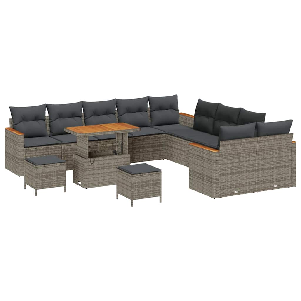 Gartensofa-set mit Kissen 13 pcs Grau Poly-Rattan