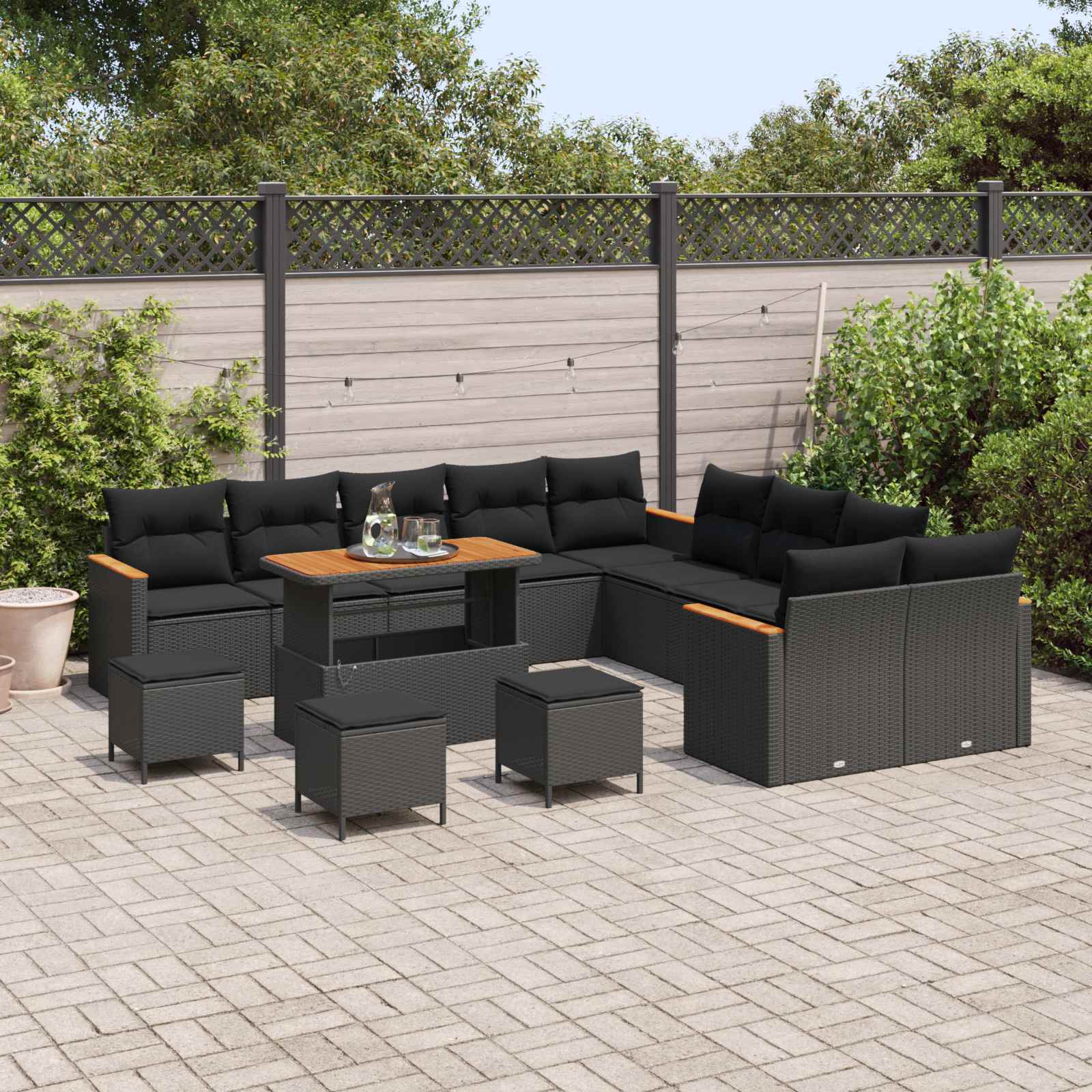 Gartensofa-set mit Kissen 14 pcs Schwarz Poly-Rattan