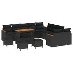 Gartensofa-set mit Kissen 14 pcs Schwarz Poly-Rattan