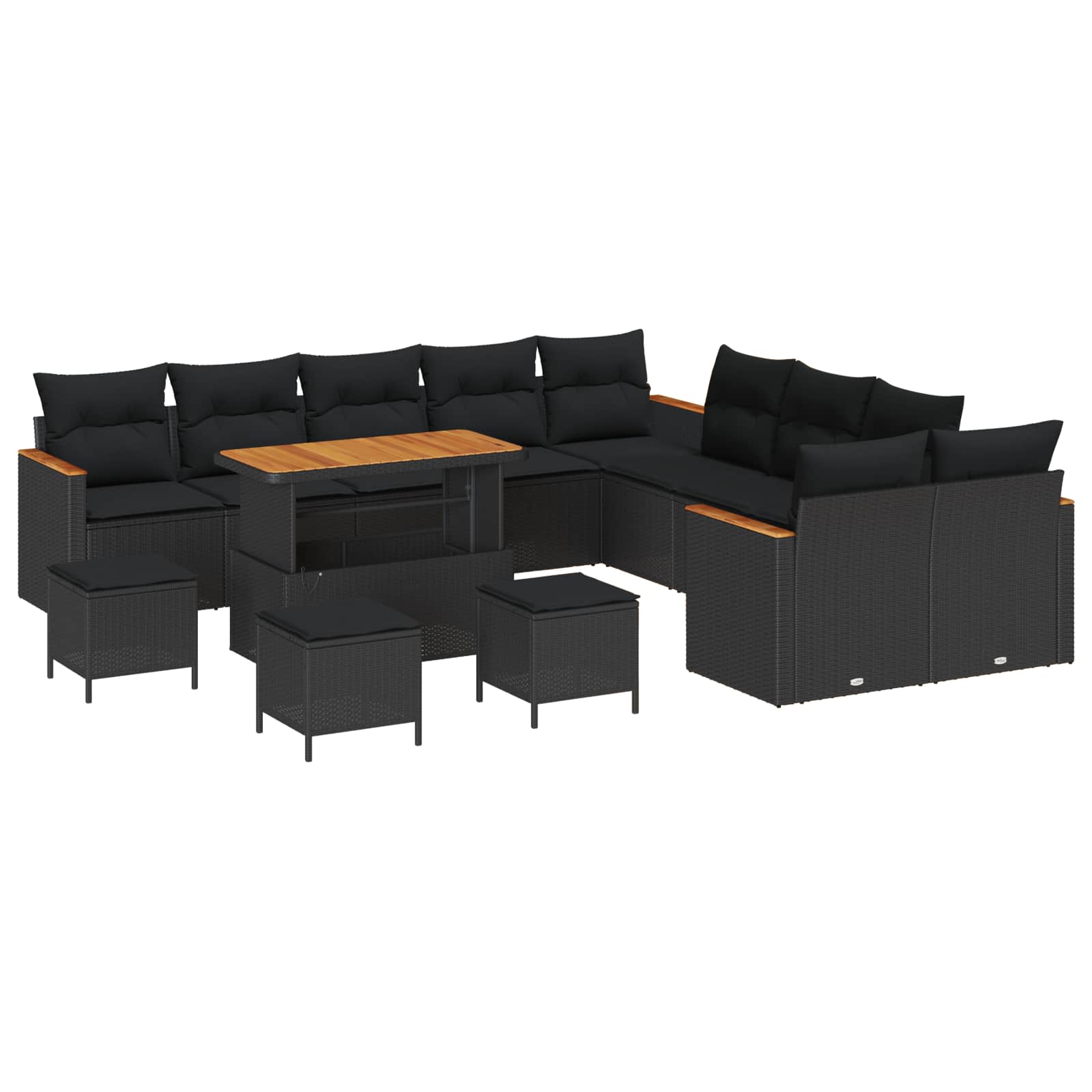 Gartensofa-set mit Kissen 14 pcs Schwarz Poly-Rattan
