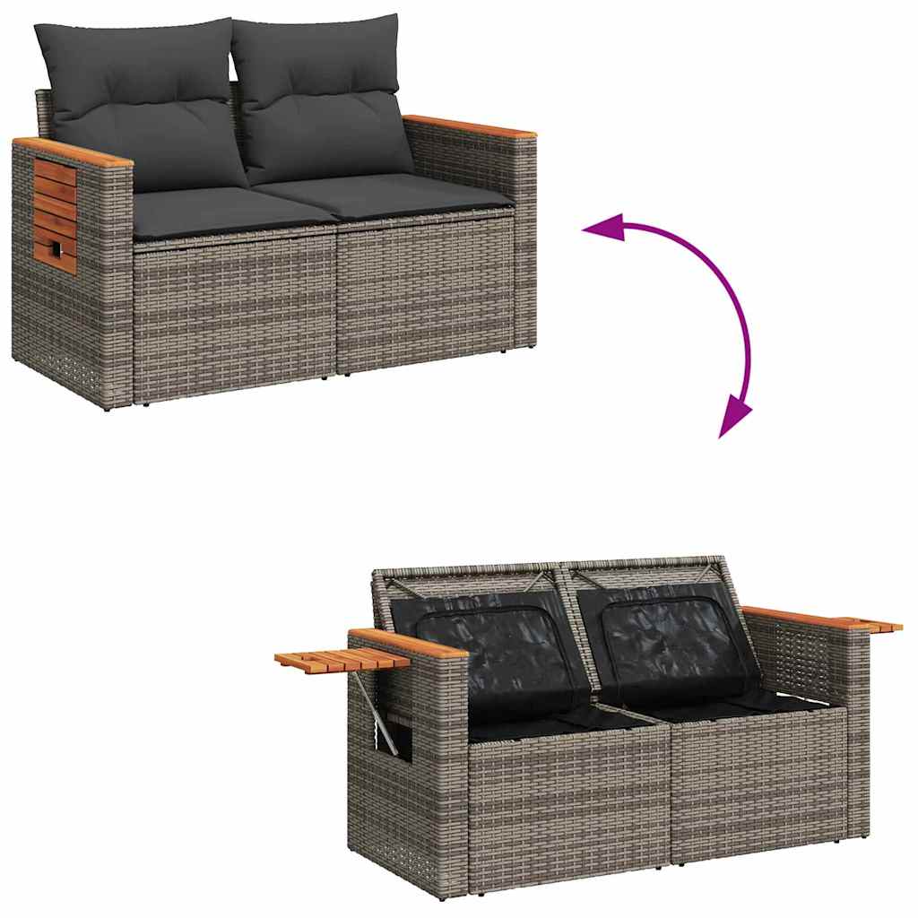 Gartensofa-set mit Kissen 11 pcs Grau Poly-Rattan