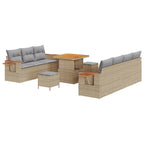 Gartensofa-set mit Kissen 13 pcs Beige und Hellgrau Poly-Rattan