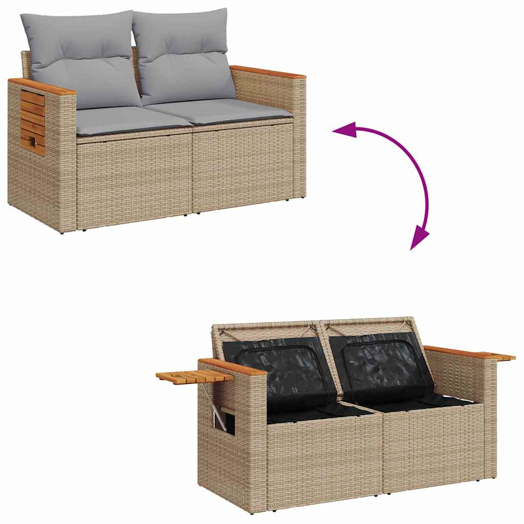 Gartensofa-set mit Kissen 13 pcs Beige und Hellgrau Poly-Rattan