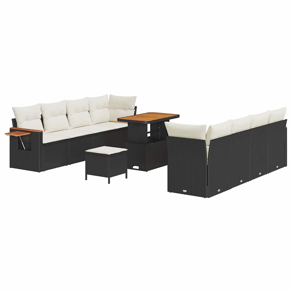 Gartensofa-set mit Kissen 12 pcs Schwarz und Creme Poly-Rattan