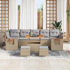 Gartensofa-set mit Kissen 13 pcs Beige und Hellgrau Poly-Rattan