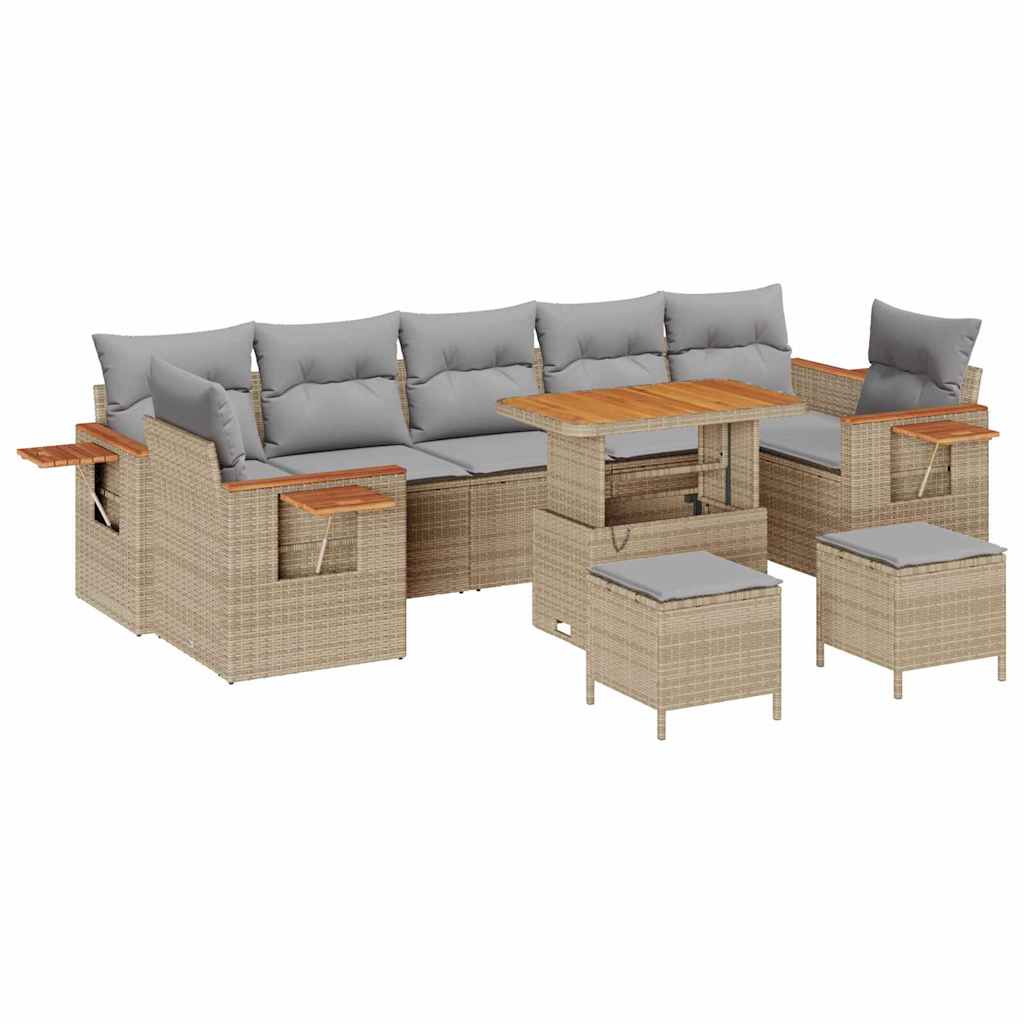 Gartensofa-set mit Kissen 13 pcs Beige und Hellgrau Poly-Rattan