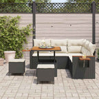 Gartensofa-set mit Kissen 9 pcs Schwarz und Creme Poly-Rattan