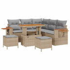 Gartensofa-set mit Kissen 9 pcs Beige und Hellgrau Poly-Rattan