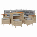 Gartensofa-set mit Kissen 10 pcs Beige und Hellgrau Poly-Rattan