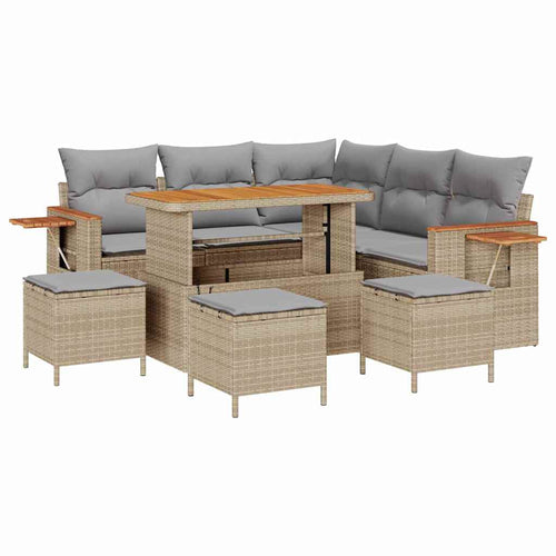 Gartensofa-set mit Kissen 10 pcs Beige und Hellgrau Poly-Rattan