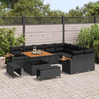 Gartensofa-set mit Kissen 13 pcs Schwarz Poly-Rattan