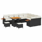 Gartensofa-set mit Kissen 13 pcs Schwarz und Creme Poly-Rattan