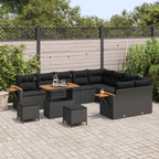 Gartensofa-set mit Kissen 13 pcs Schwarz Poly-Rattan
