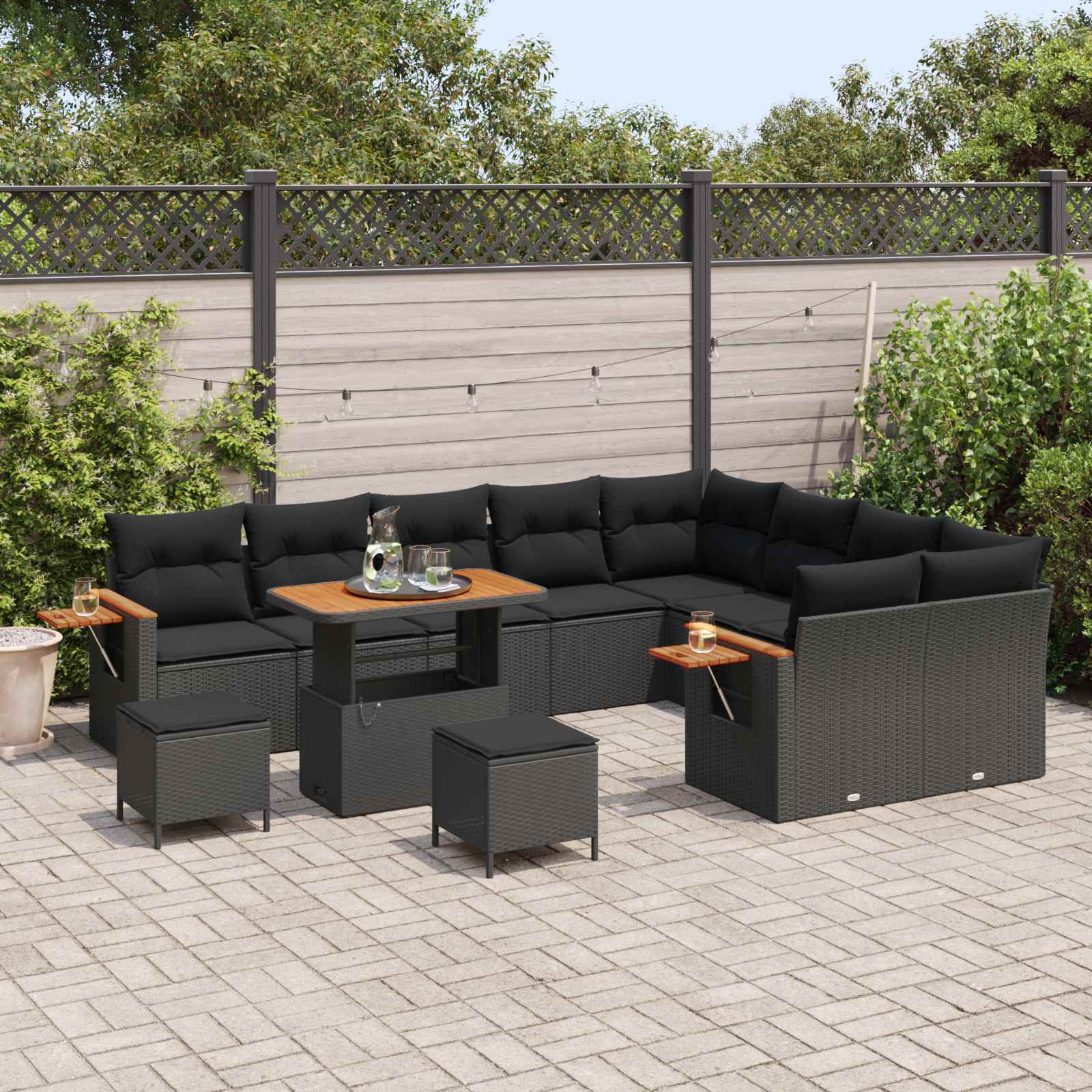 Gartensofa-set mit Kissen 13 pcs Schwarz Poly-Rattan