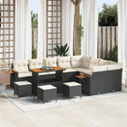 Gartensofa-set mit Kissen 14 pcs Schwarz und Creme Poly-Rattan