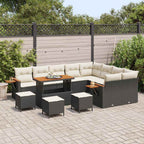 Gartensofa-set mit Kissen 14 pcs Schwarz und Creme Poly-Rattan