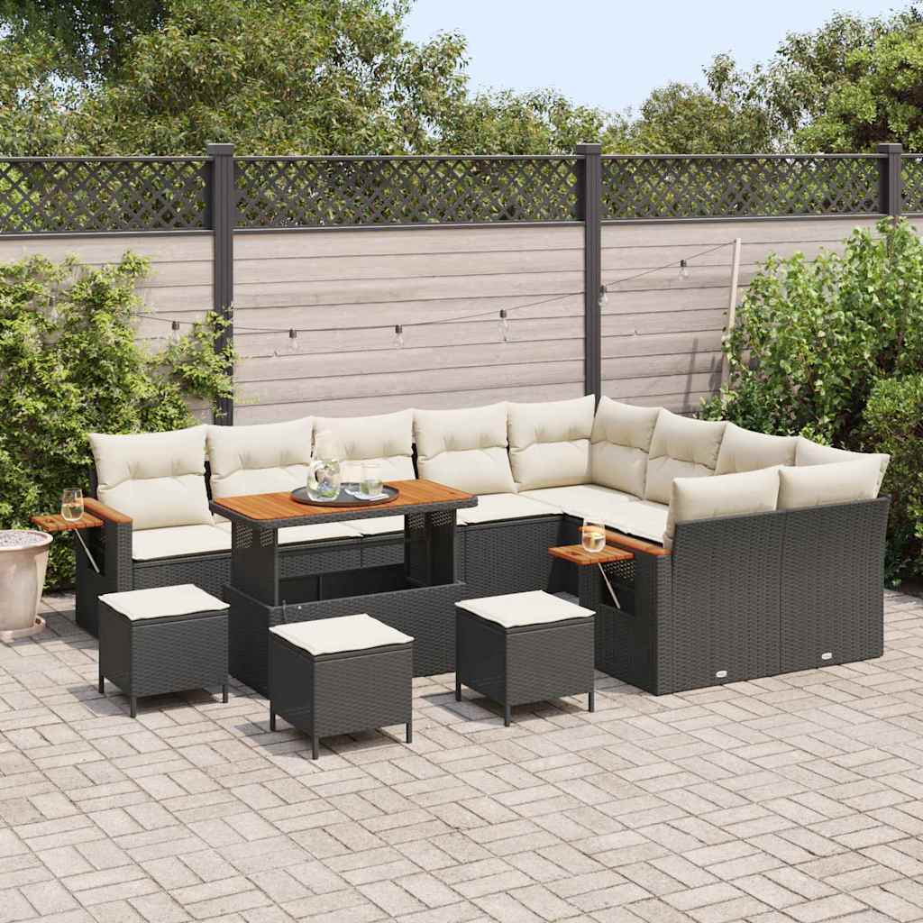 Gartensofa-set mit Kissen 14 pcs Schwarz und Creme Poly-Rattan