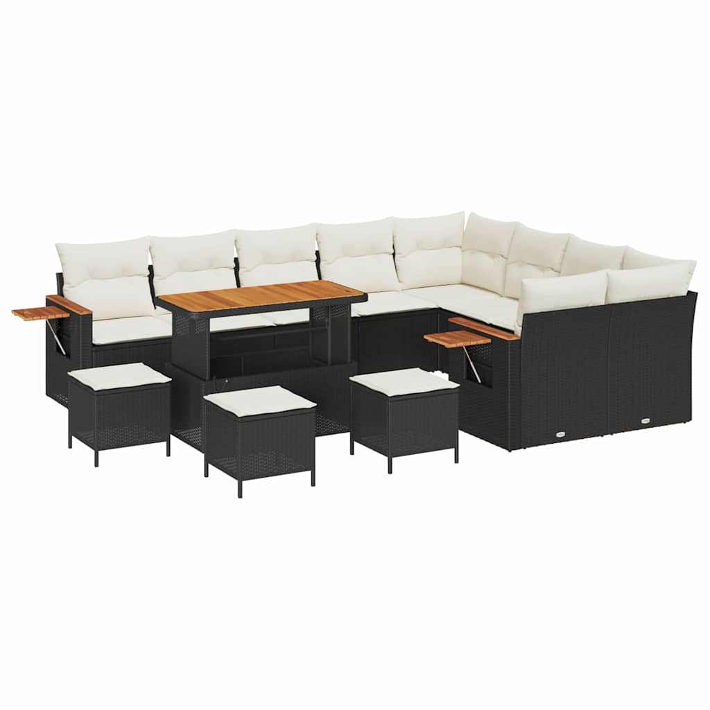 Gartensofa-set mit Kissen 14 pcs Schwarz und Creme Poly-Rattan