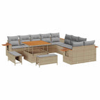 Gartensofa-set mit Kissen 17 pcs Beige und Hellgrau Poly-Rattan
