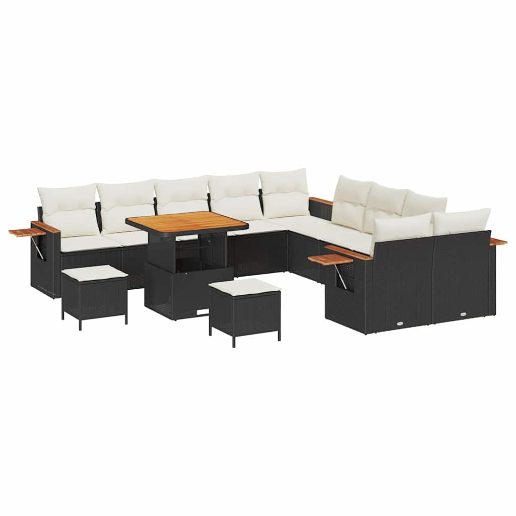 Gartensofa-set mit Kissen 17 pcs Schwarz und Creme Poly-Rattan