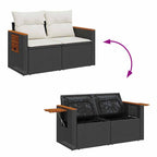 Gartensofa-set mit Kissen 17 pcs Schwarz und Creme Poly-Rattan