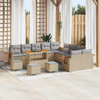 Gartensofa-set mit Kissen 18 pcs Beige und Hellgrau Poly-Rattan