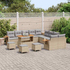 Gartensofa-set mit Kissen 18 pcs Beige und Hellgrau Poly-Rattan