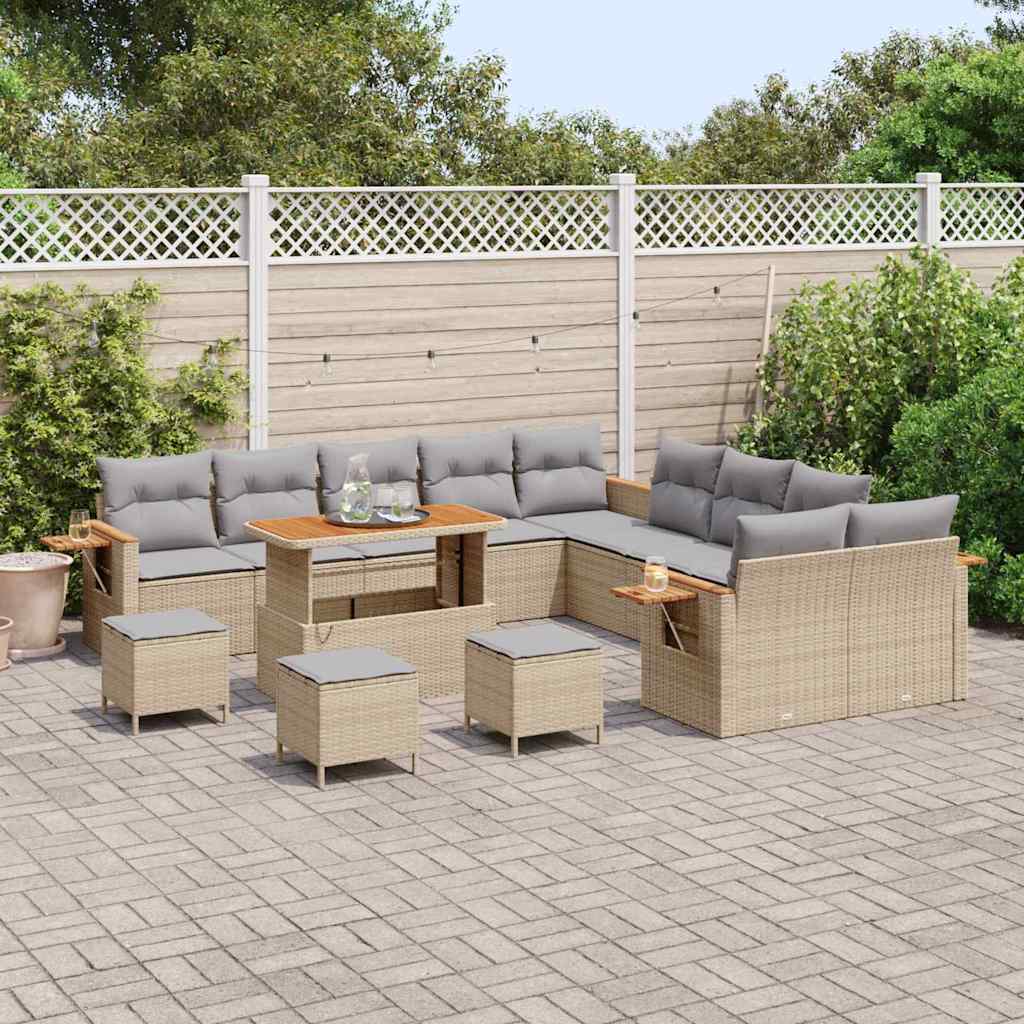 Gartensofa-set mit Kissen 18 pcs Beige und Hellgrau Poly-Rattan