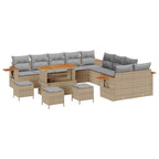 Gartensofa-set mit Kissen 18 pcs Beige und Hellgrau Poly-Rattan